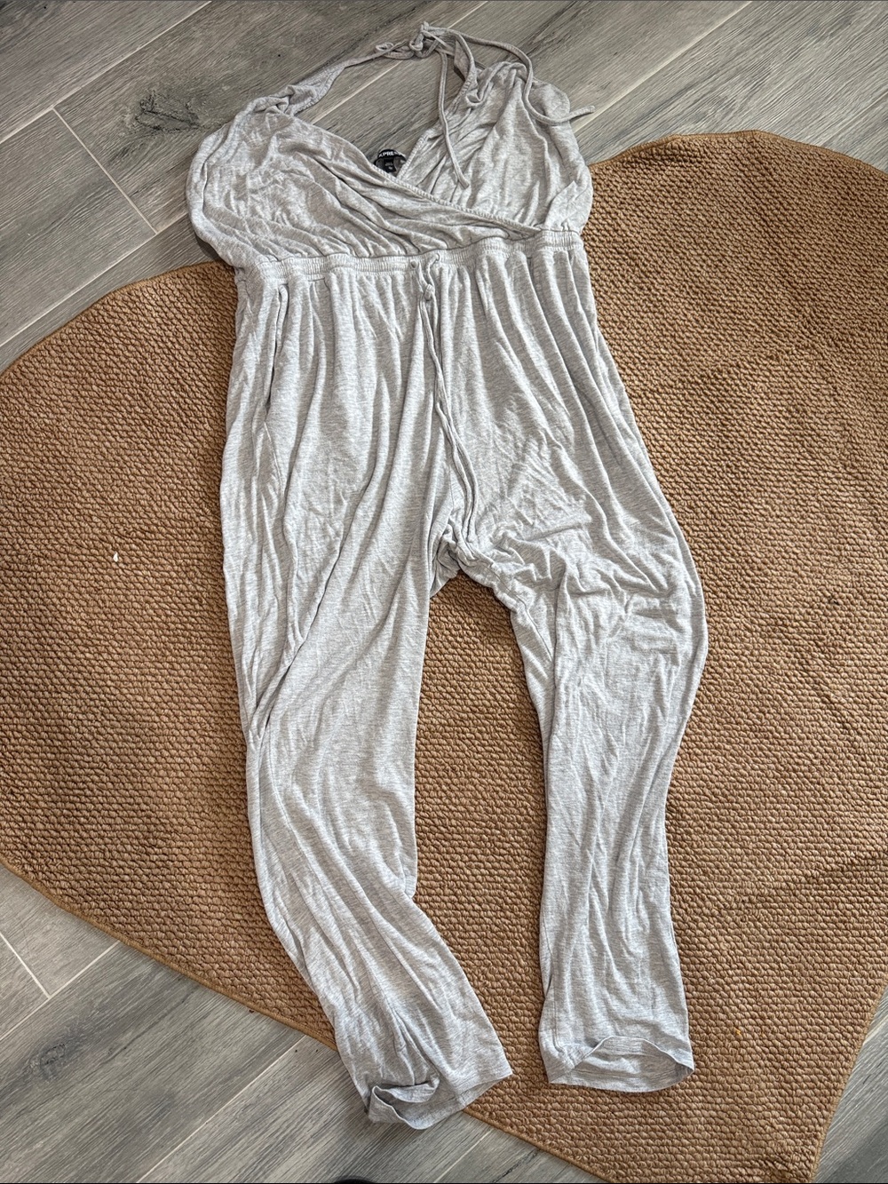 Express Light Gray Halter Surplice Jumpsuit Romper